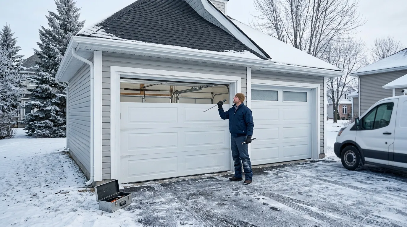 Garage door detail illustrating when a spring goes in cold weather around kent