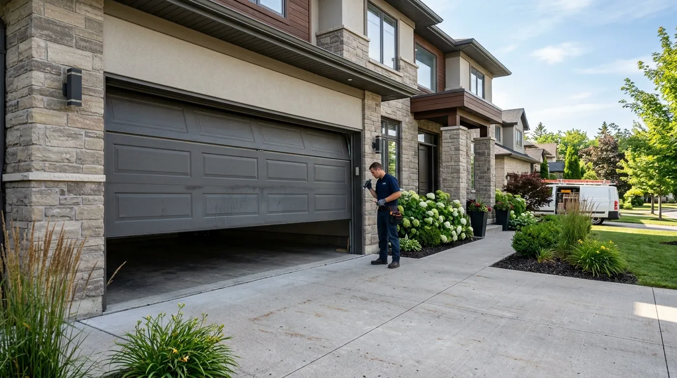 Garage door detail illustrating why your kent garage door sensors keep drifting out of line